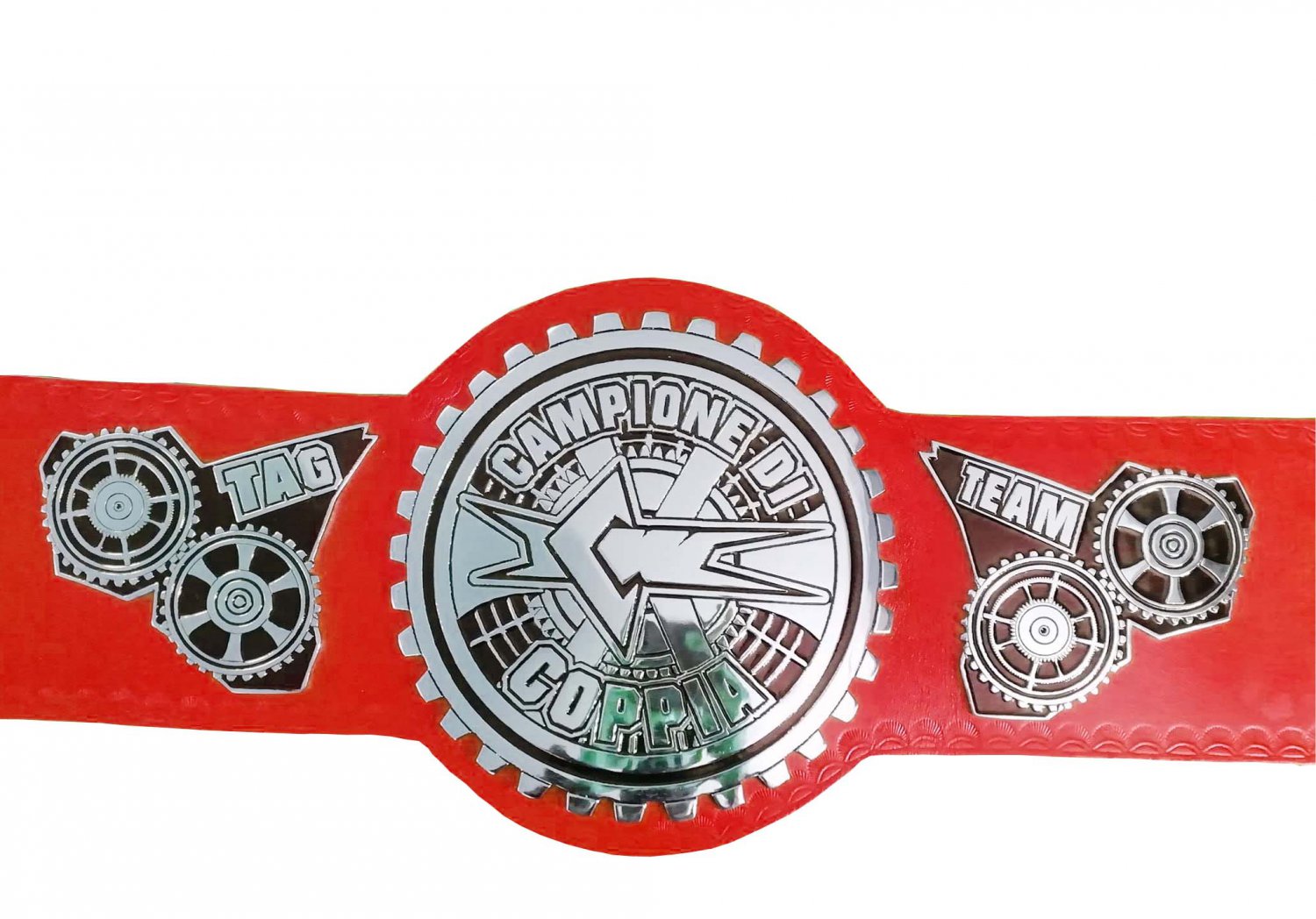 CAMPIONE DI COPPIA TAG TEAM  WRESTLING CHAMPIONSHIP BELT CUSTOMIZE ON RED LEATHER STRAP ADULT SIZE