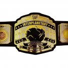 GWF INTERPLANETARY HEAVYWEIGHT WRESTLING CHAMPIONSHIP BELT BLACK LEATHER STRAP ADULT SIZE