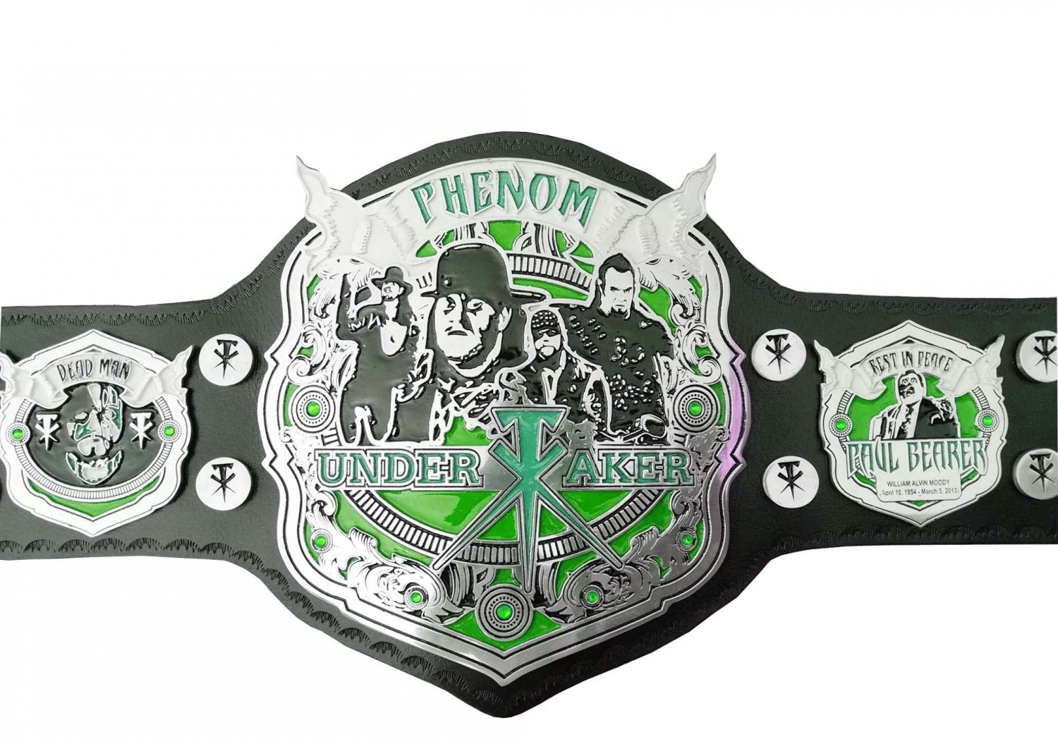 THE UNDERTAKER CUSTOMIZE WRESTLING CHAMPIONSHIP BELT BLACK LEATHER STRAP ADULT SIZE