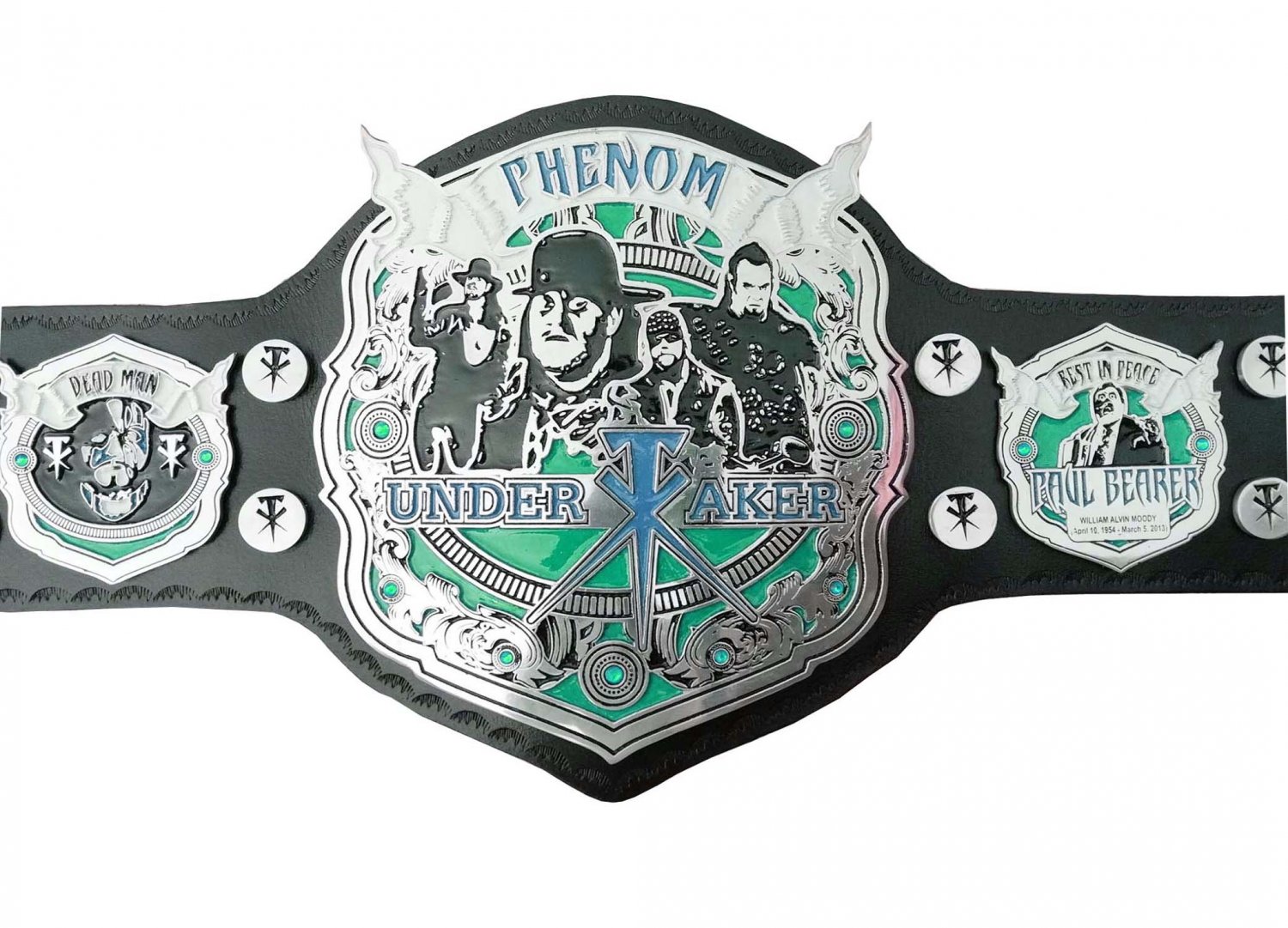 THE UNDERTAKER CUSTOMIZE WRESTLING CHAMPIONSHIP BELT BLACK LEATHER STRAP ADULT SIZE