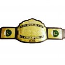 REW WORLD WRESTLING CHAMPIONSHIP BELT BLACK LEATHER STRAP ADULT SIZE