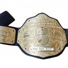 BIG GOLD WRESTLING CHAMPIONSHIP BELT BLACK LEATHER STRAP ADULT SIZE
