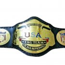 NWA UNITED STATES USA TAG TEAM WRESTLING CHAMPIONSHIP BELT ADULT SIZE BLACK LEATHER STRAP