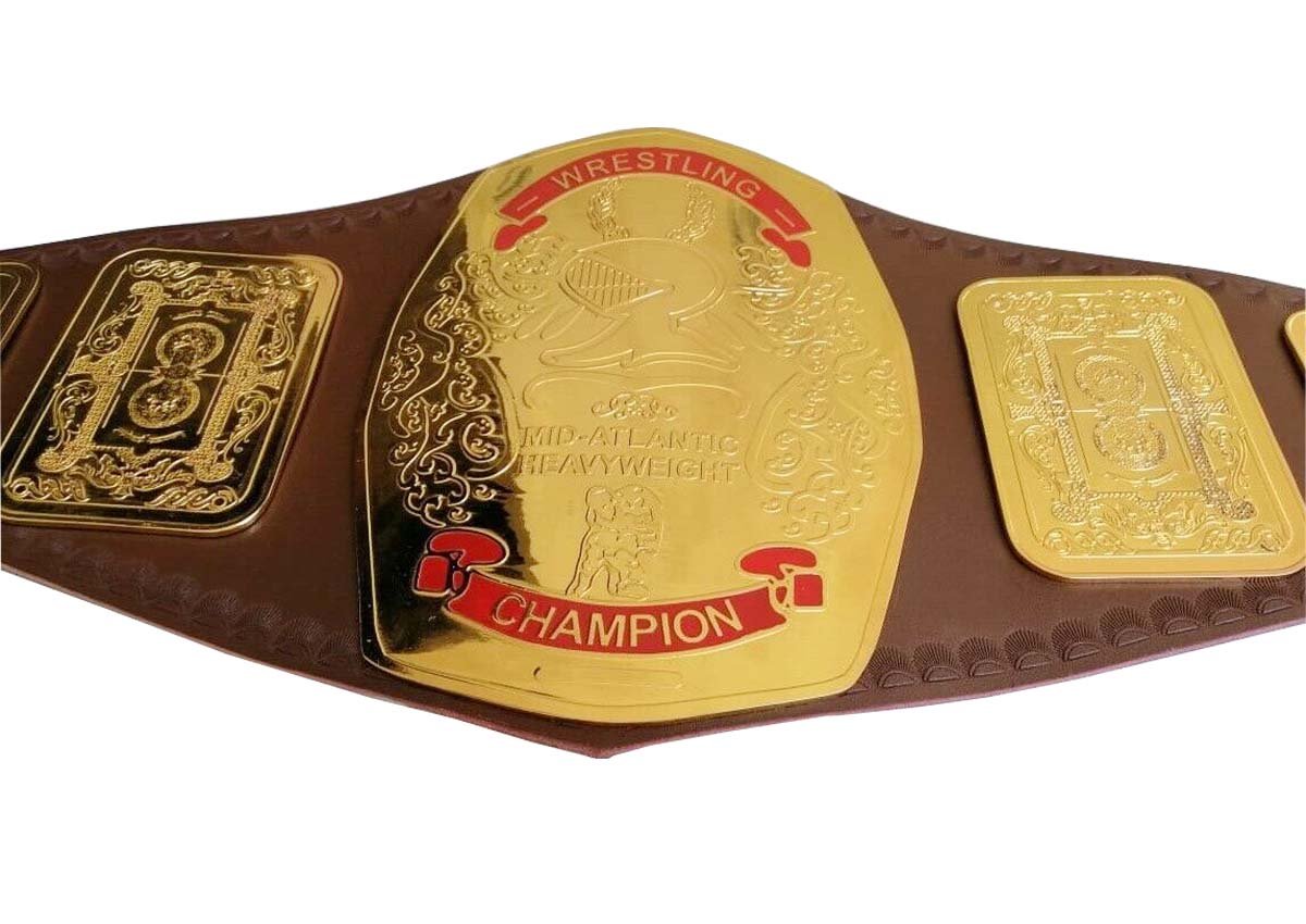 MID ATLANTIC HEAVYWEIGHT WRESTLING CHAMPIONSHIP BELT ADULT SIZE BROWN LEATHER STRAP