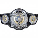 ATLAS PROGRESS WRESTLING CHAMPIONSHIP BELT DUAL PLATED BLACK LEATHER STRAP