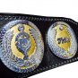 ATLAS PROGRESS WRESTLING CHAMPIONSHIP BELT DUAL PLATED BLACK LEATHER STRAP