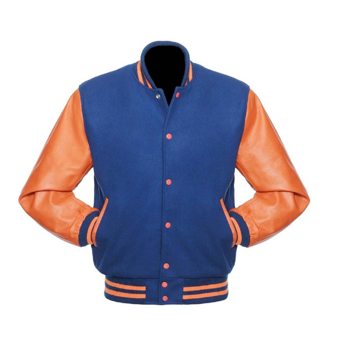 New DC Letterman Baseball Collage Blue wool Orange leather  sleeves varsity jacket size m