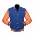 New DC Letterman Baseball Collage Blue wool Orange leather  sleeves varsity jacket size m