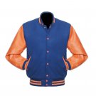 New DC Letterman Baseball Collage Blue wool Orange leather  sleeves varsity jacket size XL