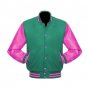 New DC Letterman Baseball Collage Green wool Pink leather sleeves varsity jacket size M