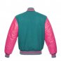 New DC Letterman Baseball Collage Green wool Pink leather sleeves varsity jacket size S