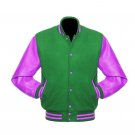 New DC Letterman Baseball Collage Green wool Purple leather  sleeves varsity jacket size S