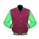 New DC Letterman Baseball Collage Maroon wool Green leather  sleeves varsity jacket size 4XL