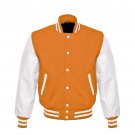 New DC Letterman Baseball Collage Orange wool White leather  sleeves varsity jacket size XS