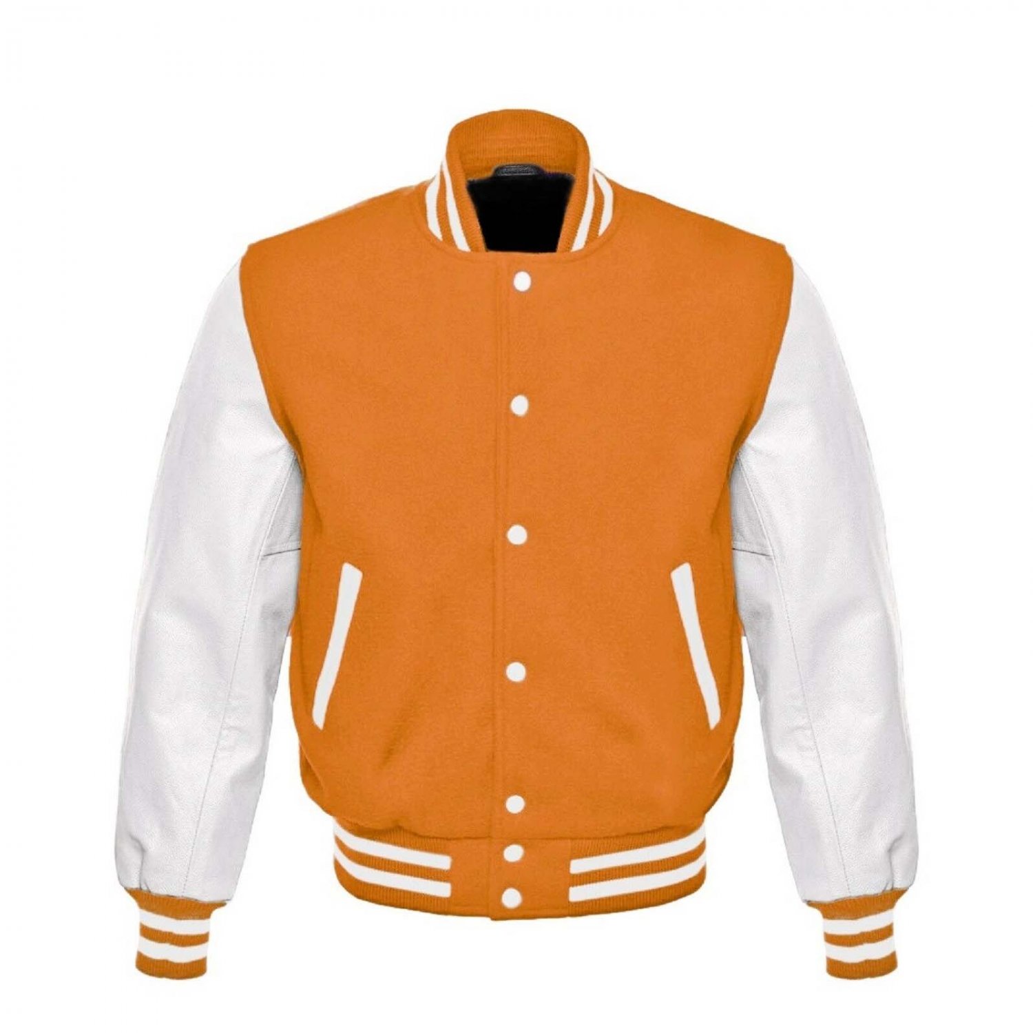 New DC Letterman Baseball Collage Orange wool White leather  sleeves varsity jacket size M