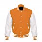 New DC Letterman Baseball Collage Orange wool White leather  sleeves varsity jacket size 4XL
