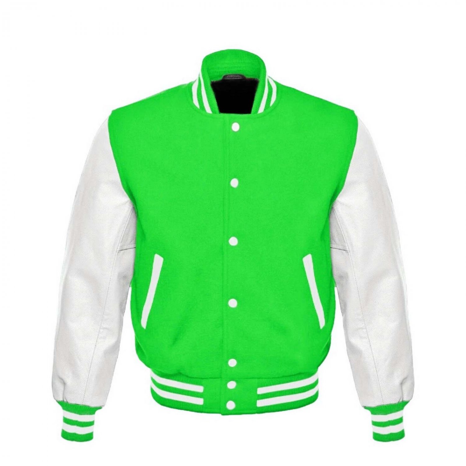 New DC Letterman Baseball Collage Green wool White leather  sleeves varsity jacket size S