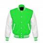 New DC Letterman Baseball Collage Green wool White leather  sleeves varsity jacket size S
