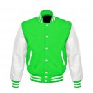 New DC Letterman Baseball Collage Green wool White leather  sleeves varsity jacket size 4XL