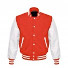 New DC Letterman Baseball Collage Red wool White leather  sleeves varsity jacket size XS