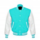 New DC Letterman Baseball Collage Lime Blue wool White leather  sleeves varsity jacket size XL