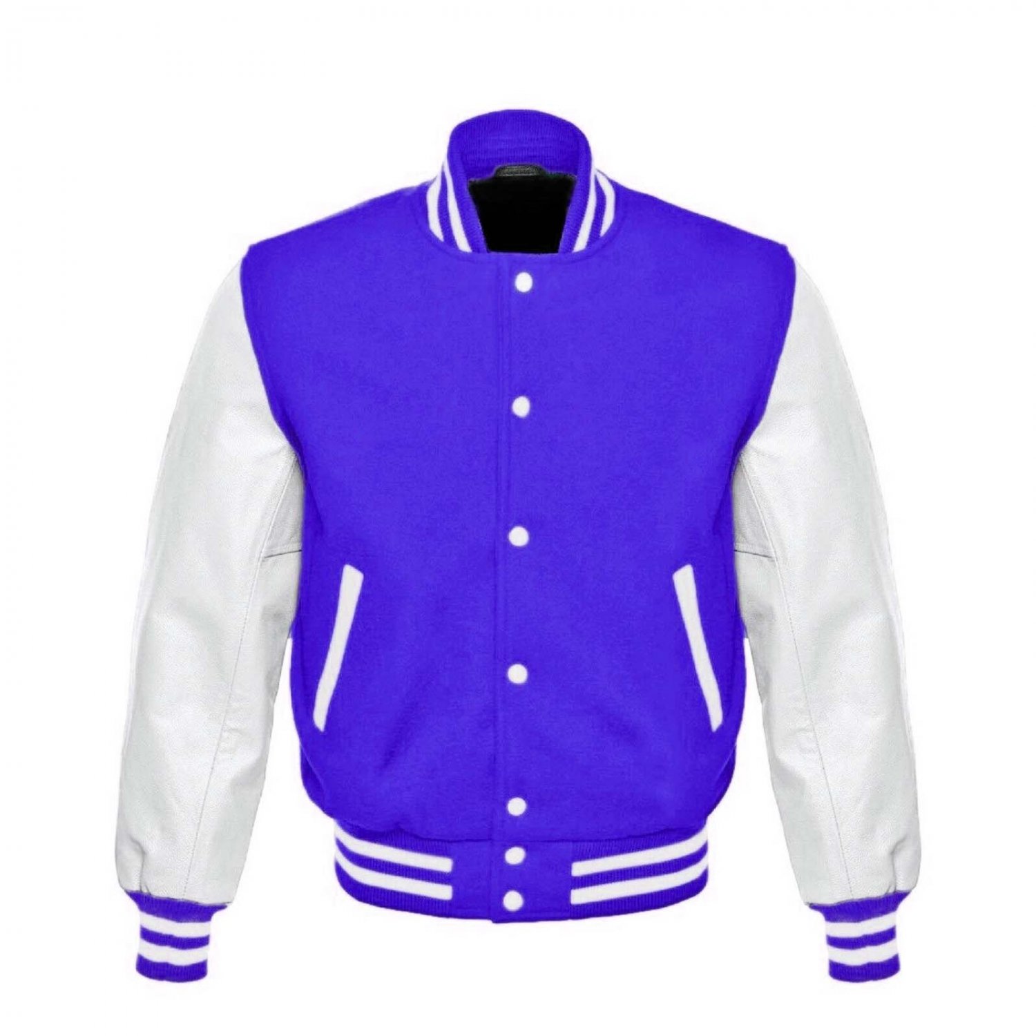 New DC Letterman Baseball Collage Royal Blue wool White leather  sleeves varsity jacket size L