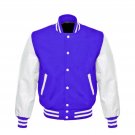 New DC Letterman Baseball Collage Royal Blue wool White leather  sleeves varsity jacket size 2XL