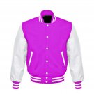 New DC Letterman Baseball Collage Purple wool White leather  sleeves varsity jacket size 2XL