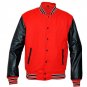 New DC Letterman Baseball Collage Red wool Black leather sleeves varsity jacket size 3XL