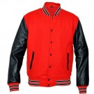 New DC Letterman Baseball Collage Red wool Black leather sleeves varsity jacket size 5XL