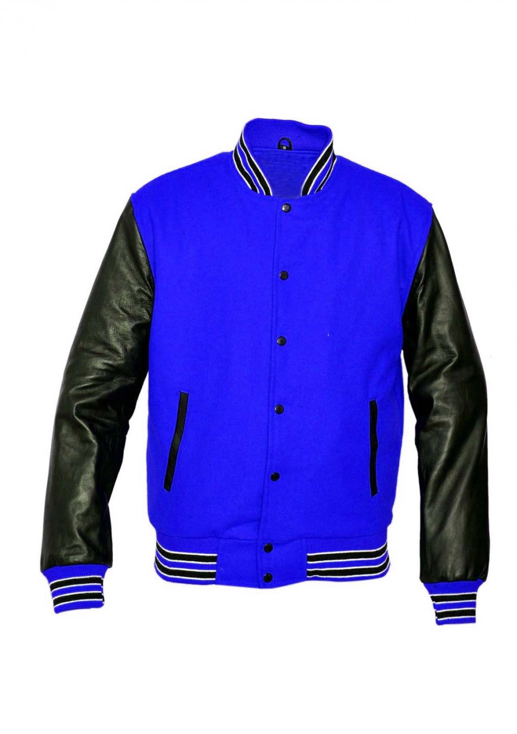 New DC Letterman Baseball Collage Blue wool Black leather sleeves varsity jacket size 2XL
