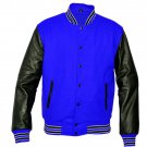 New DC Letterman Baseball Collage Blue wool Black leather sleeves varsity jacket size 5XL