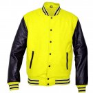 New DC Letterman Baseball Collage Yellow wool Black leather sleeves varsity jacket size S