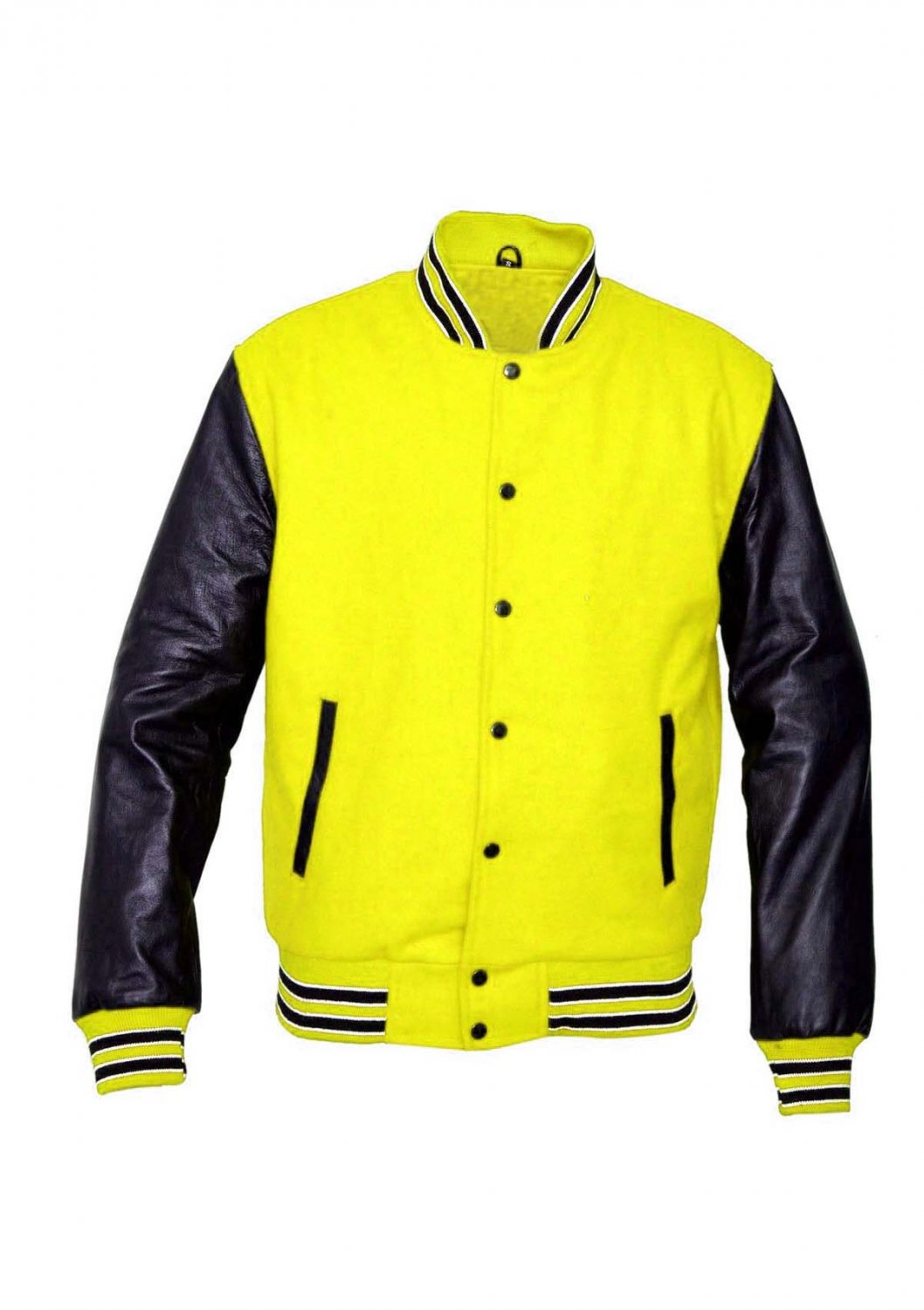 New DC Letterman Baseball Collage Yellow wool Black leather sleeves varsity jacket size 2XL