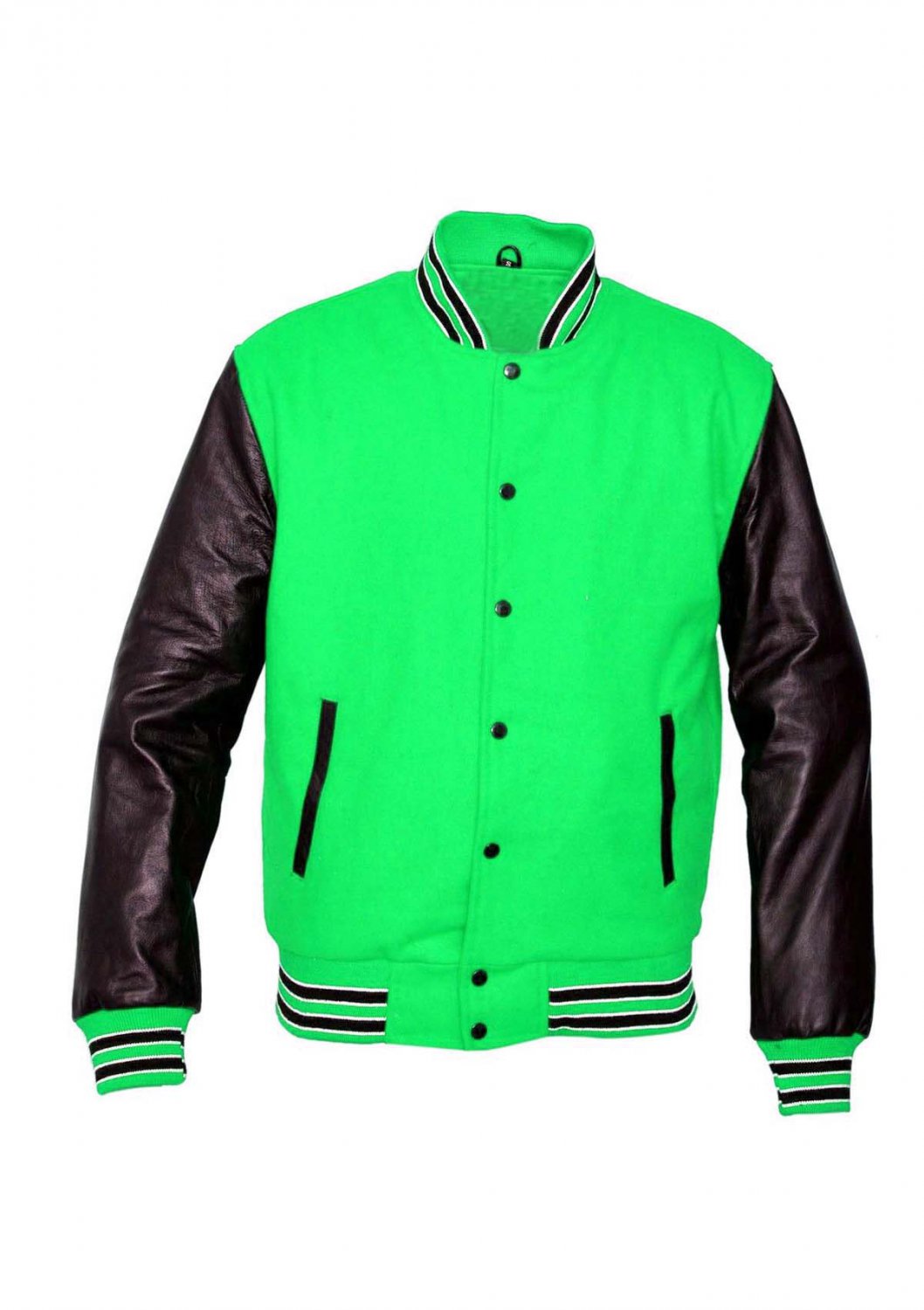 New DC Letterman Baseball Collage Green wool Black leather sleeves varsity jacket size S