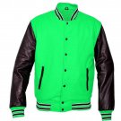 New DC Letterman Baseball Collage Green wool Black leather sleeves varsity jacket size 3XL
