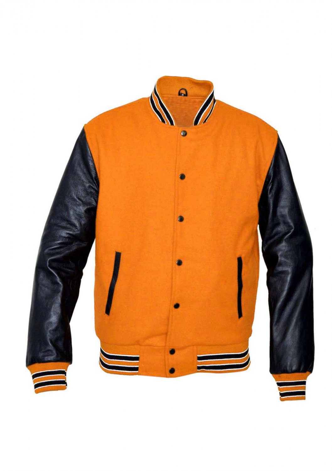 New DC Letterman Baseball Collage Orange wool Black leather sleeves varsity jacket size XS