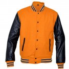 New DC Letterman Baseball Collage Orange wool Black leather sleeves varsity jacket size 5XL