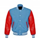 New DC Letterman Baseball Collage Lime Blue wool Red leather sleeves varsity jacket size XS