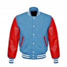 New DC Letterman Baseball Collage Lime Blue wool Red leather sleeves varsity jacket size 5XL