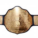 BIG GOLD WORLD HEAVYWEIGHT WRESTLING CHAMPIONSHIP BELT ADULT SIZE BLACK LEATHER STRAP