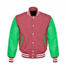 New DC Letterman Baseball Collage Brown wool Green leather sleeves varsity jacket size XS