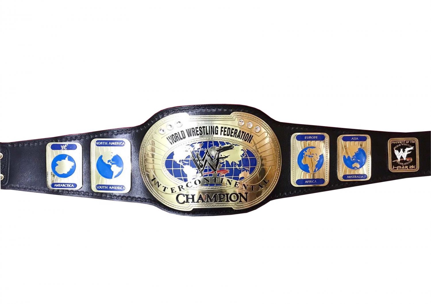 BLOCK LOGO SCRACTCH LOGO IC OVAL INTERCONTINENTAL WRESTLING CHAMPIONSHIP BELT BLACK LEATHER STRAP