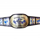 BLOCK LOGO SCRACTCH LOGO IC OVAL INTERCONTINENTAL WRESTLING CHAMPIONSHIP BELT BLACK LEATHER STRAP