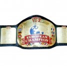 EUROPEAN WRESTLING CHAMPIONSHIP BELT ADULT SIZE BLACK LEATHER STRAP