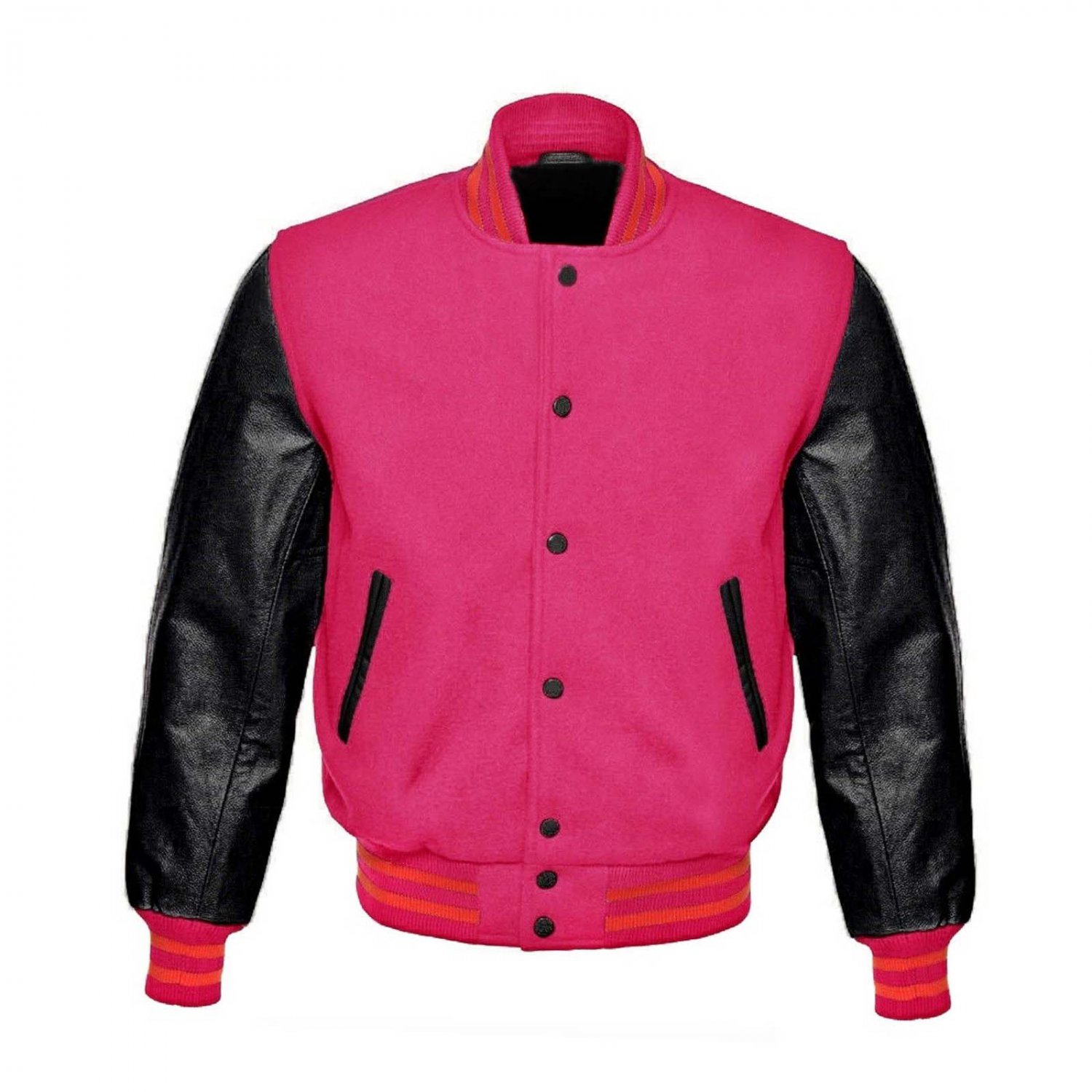 New DC Letterman Baseball Collage Pink wool Black leather sleeves varsity jacket size XS