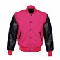 New DC Letterman Baseball Collage Pink wool Black leather sleeves varsity jacket size XS