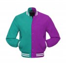 New DC Letterman Baseball Collage Purple And Lime Blue wool varsity jacket size S