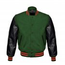 New DC Letterman Baseball Collage Green wool Black leather sleeves varsity jacket size 2XL