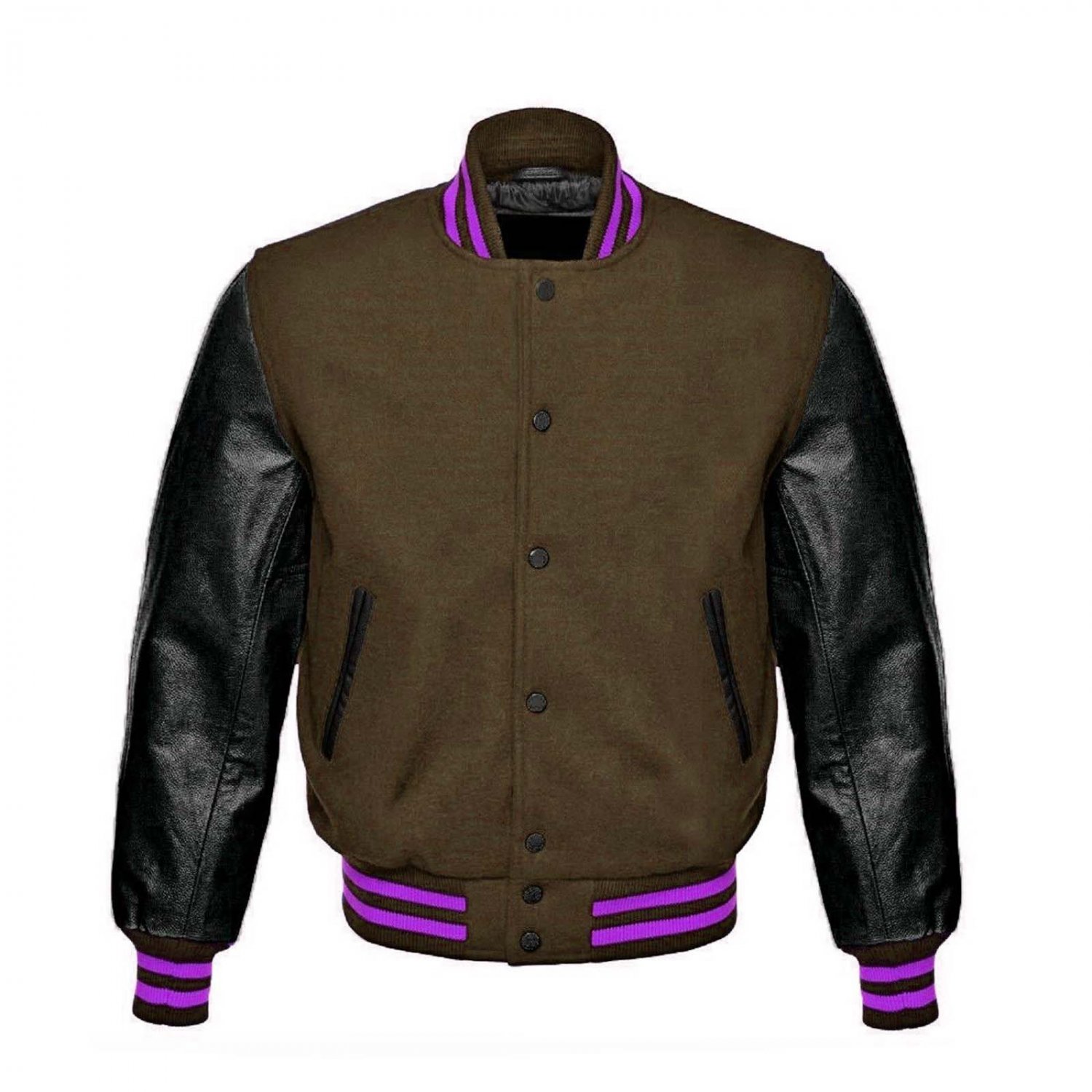 New DC Letterman Baseball Collage Brown wool Black leather sleeves varsity jacket size 4XL